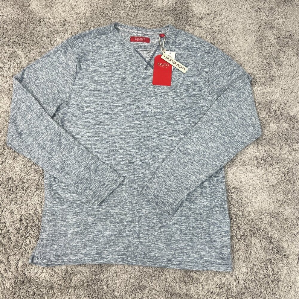 Bruno Milano T-Shirt Mens Medium Blue Long Sleeve Crew Neck Supersoft NWT